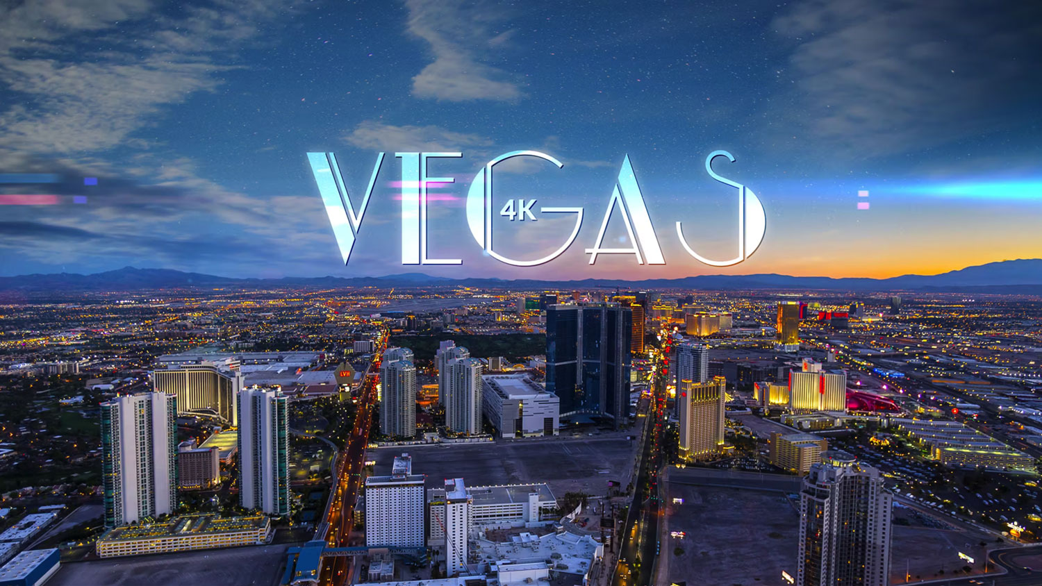 Vegas 4k Graphic with Aerial Shot of the Buildings in Vegas